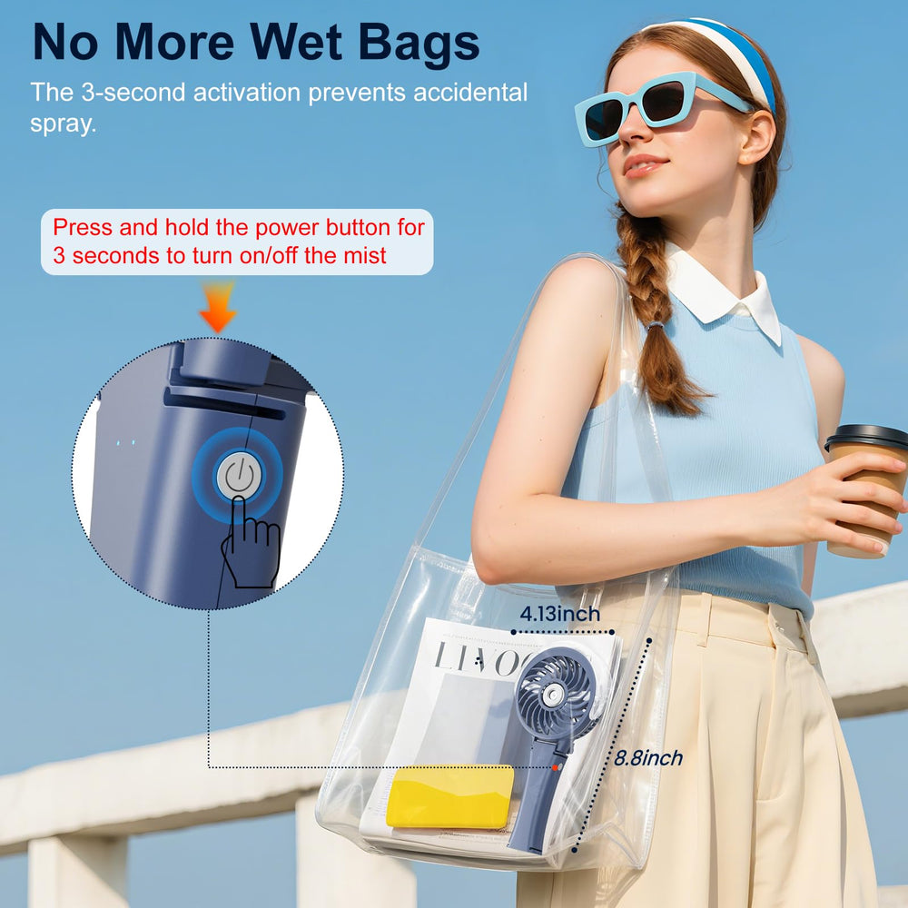HandFan royal blue in hand demonstrating lightweight feel for comfortable carrying