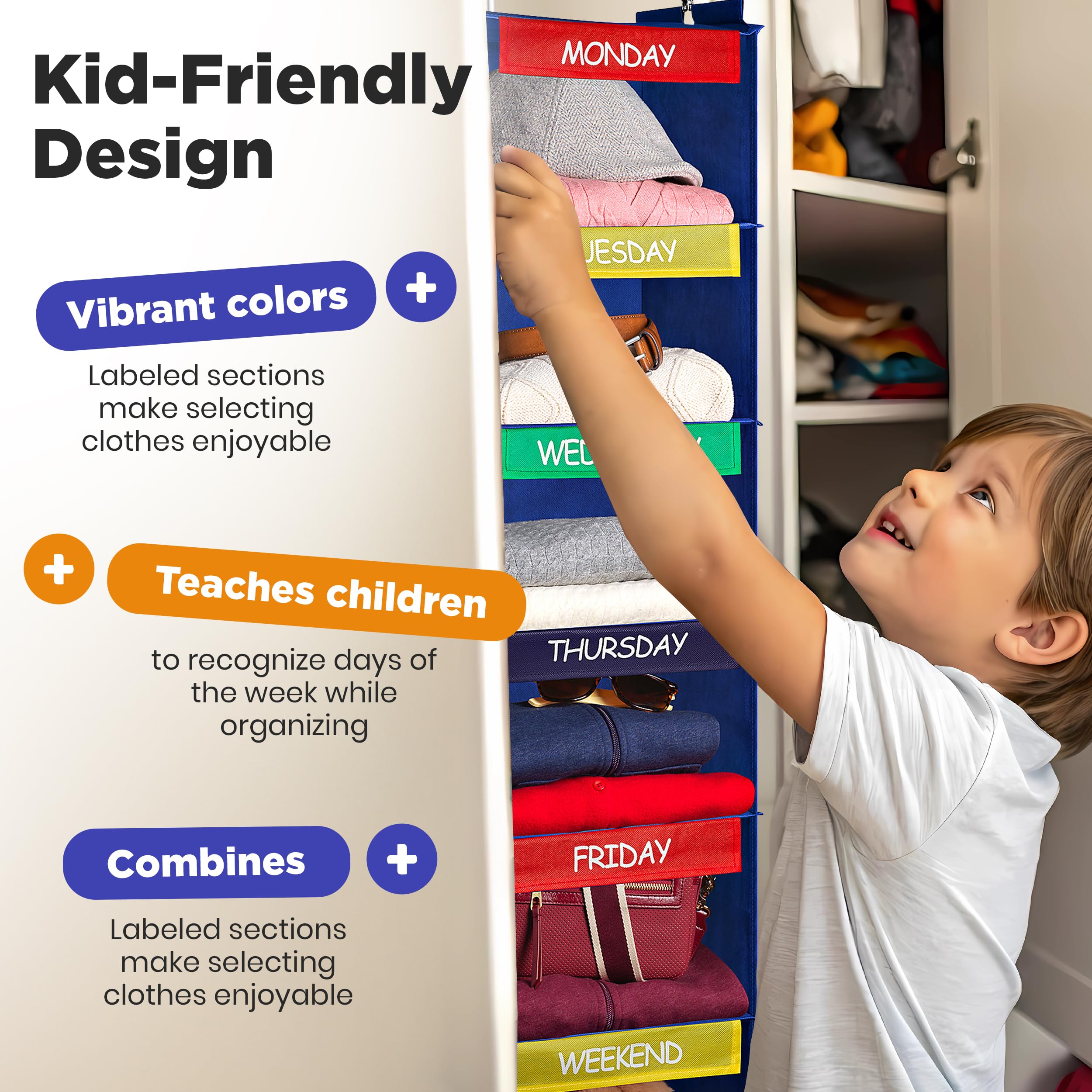 Handy Laundry clear day-of-week labels helping children learn days and pick outfits