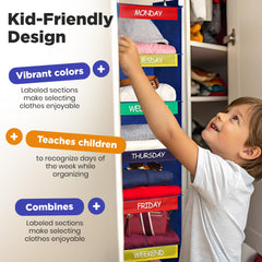 Handy Laundry clear day-of-week labels helping children learn days and pick outfits