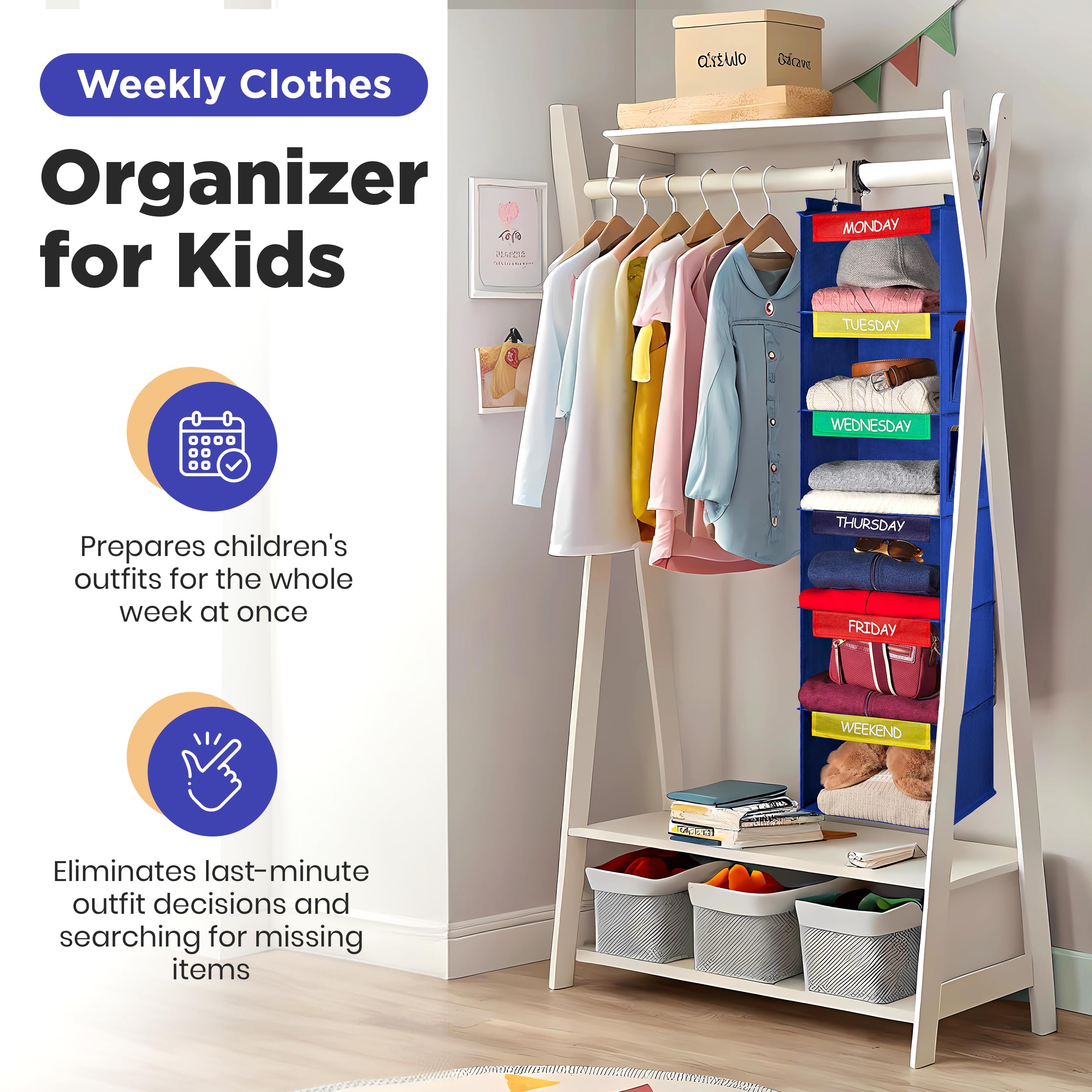 Handy Laundry hanging in closet maximizing vertical space and keeping outfits accessible