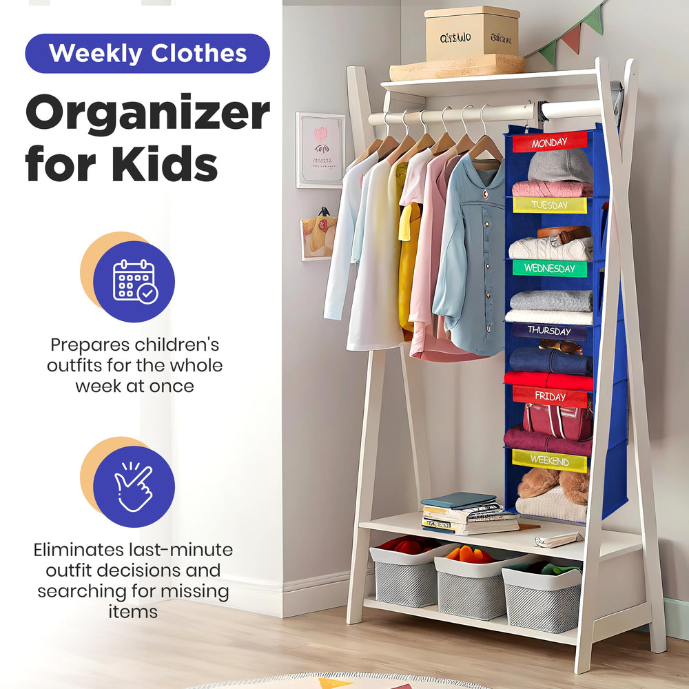 Handy Laundry hanging in closet maximizing vertical space and keeping outfits accessible