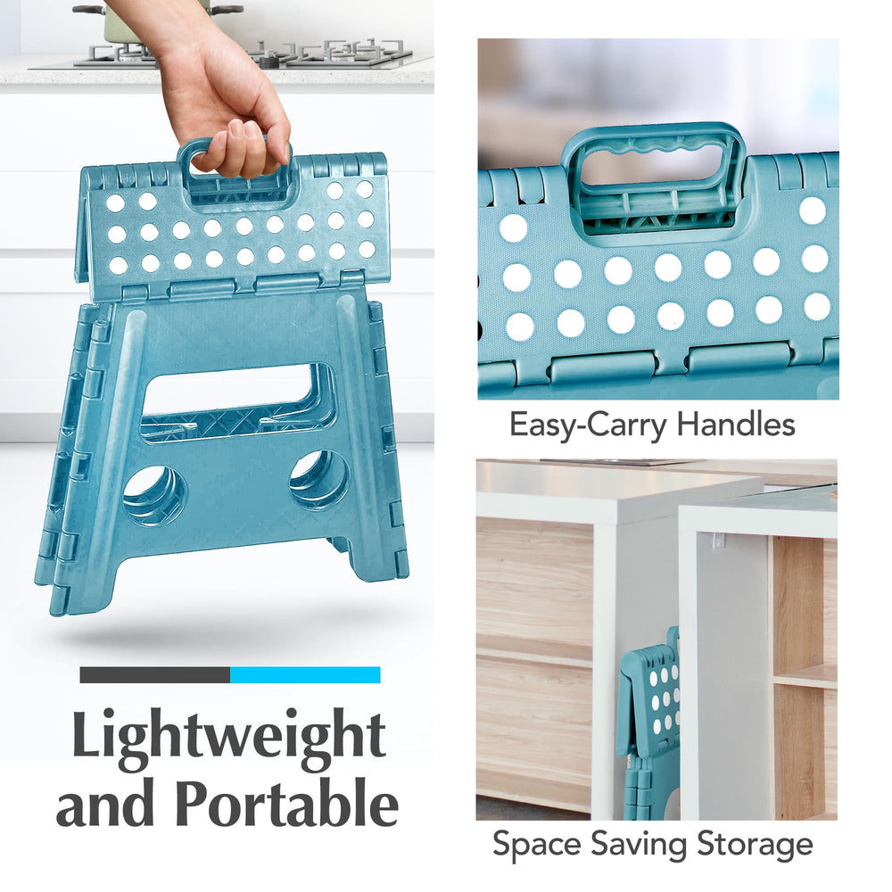 Handy Laundry scale comparison with foot showing 13-inch height for confident stepping