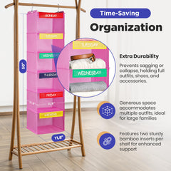 Handy Laundry shelf detail highlighting roomy compartments that hold full outfits neatly