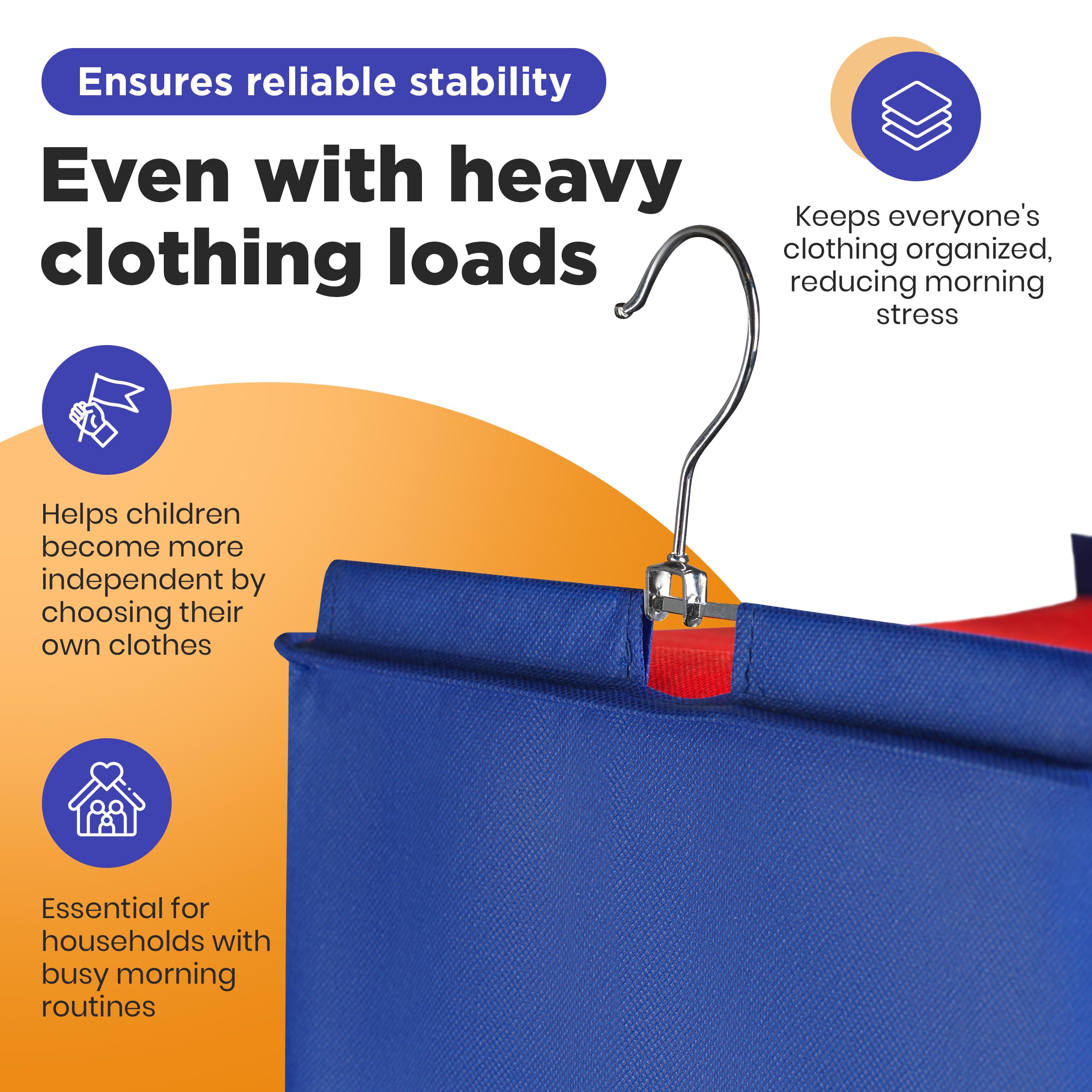 Handy Laundry size comparison showing organizer scale versus folded kids clothes for planning