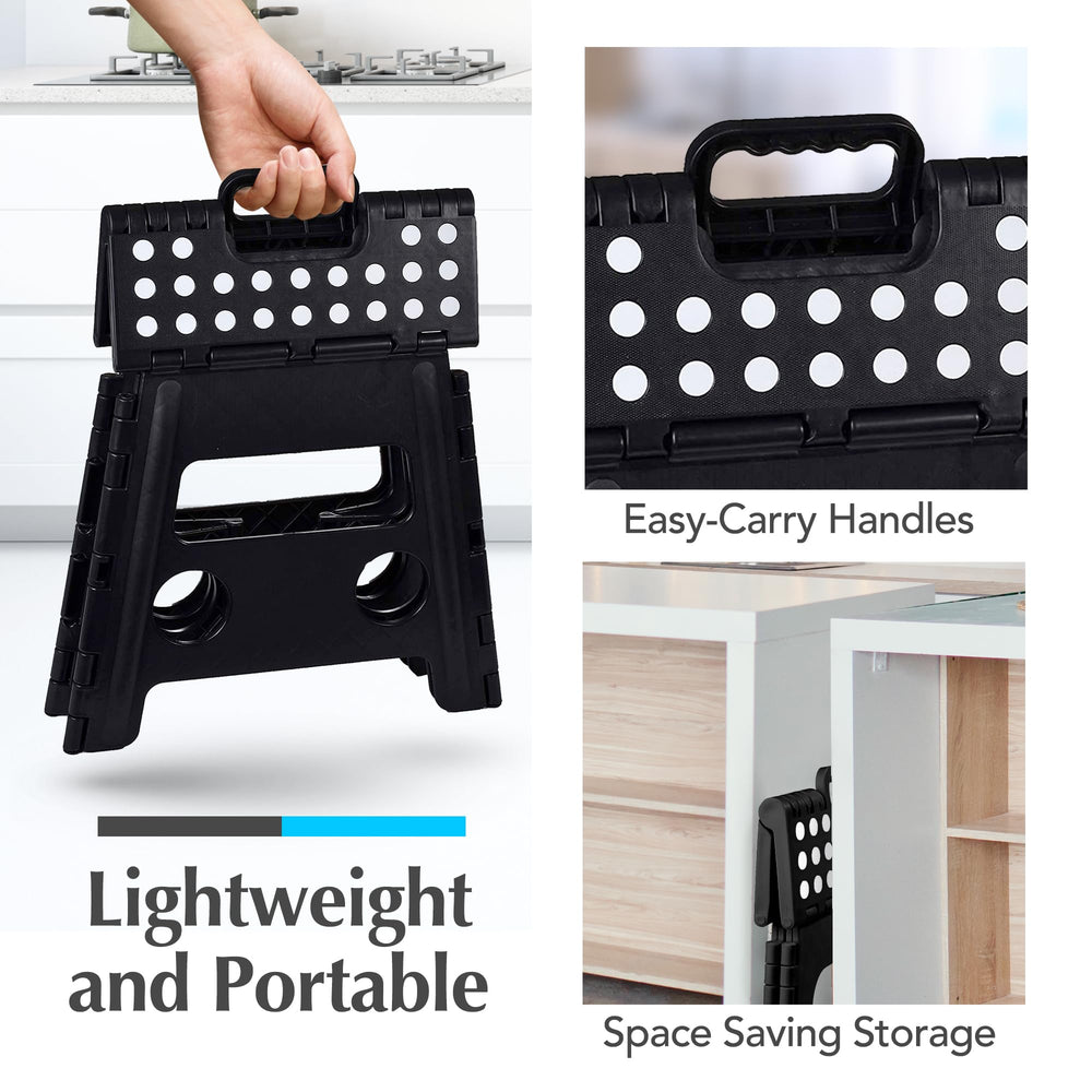 Handy Laundry stool placed in kitchen reaching cabinet showing practical use