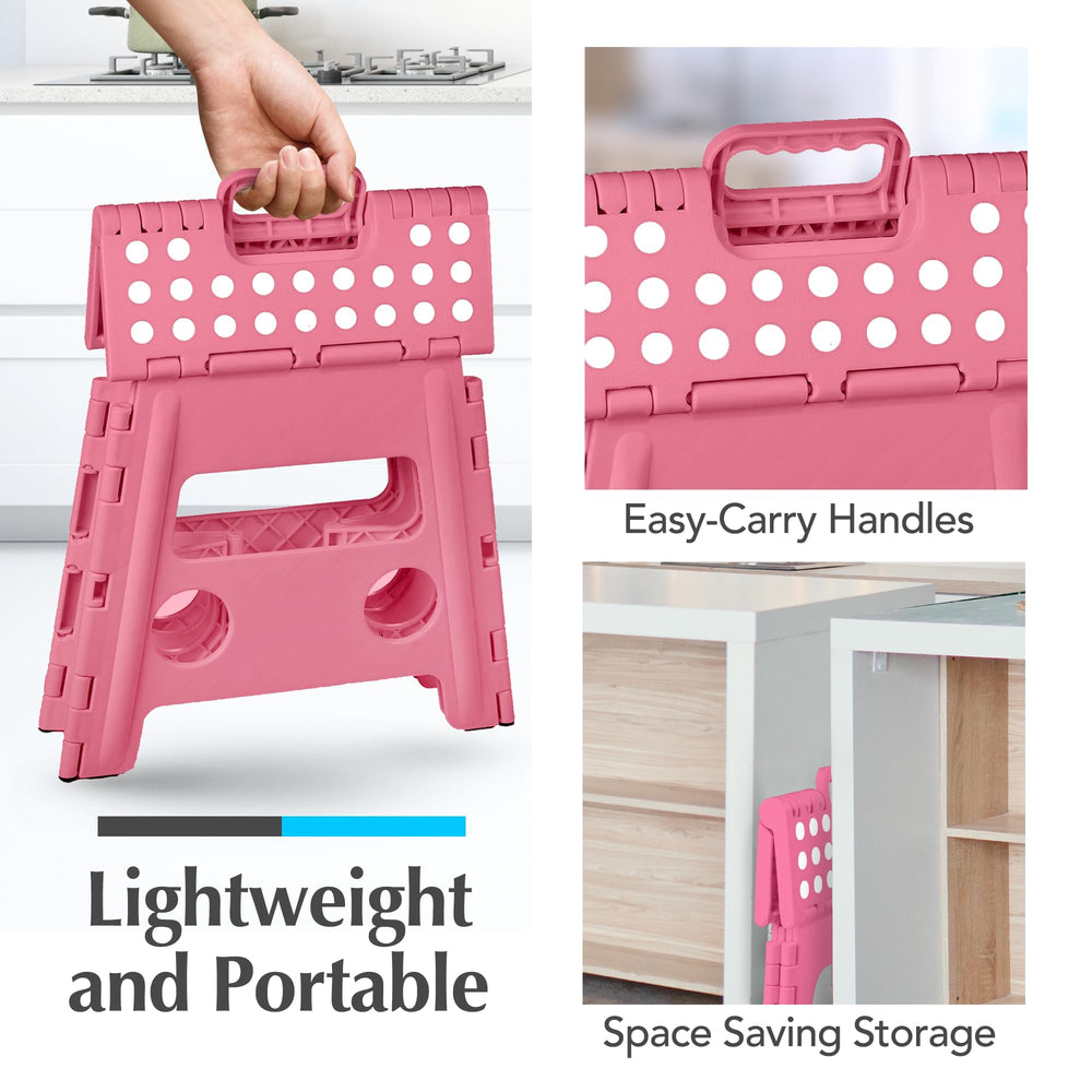 Handy Laundry stool beside a shoe illustrating compact scale and portability