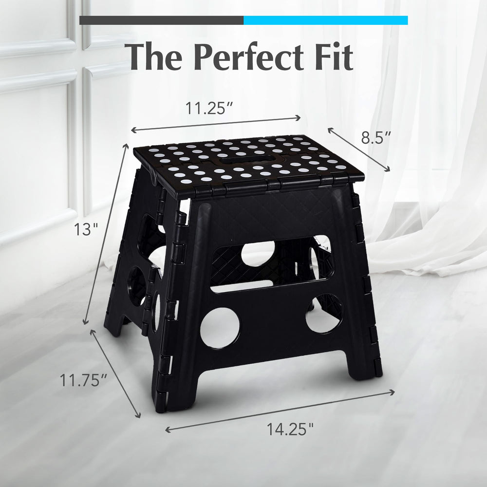 Handy Laundry stool with foot to show scale and 300 lb capacity confidence