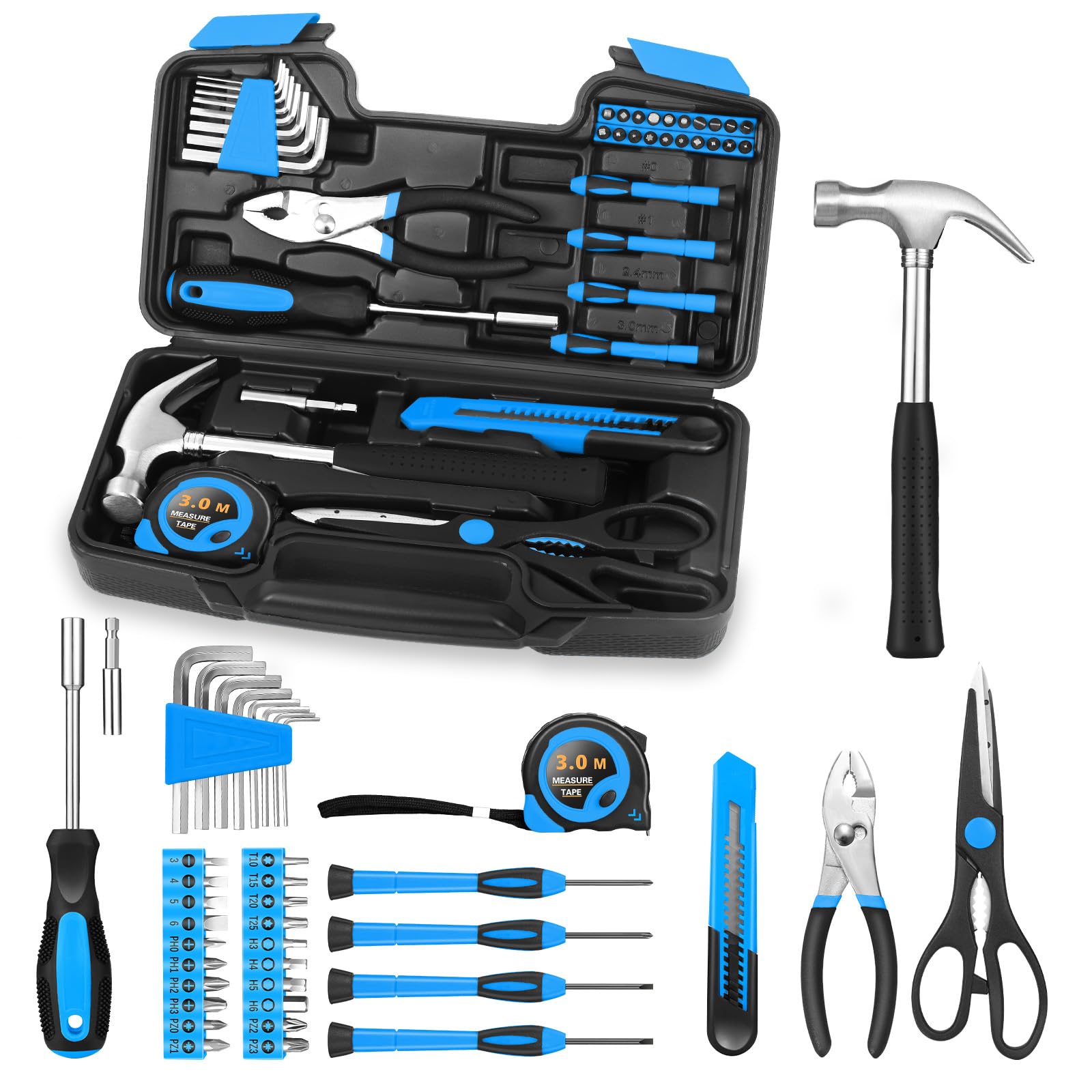 HANGYING front packaging shot showing compact blue toolbox and contents benefit quick storage