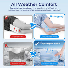 HANQIMER pillow positioned between legs of side sleeper showing improved posture