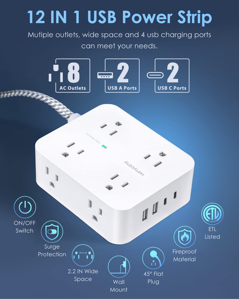 HANYCONY close-up of USB-A and USB-C ports offering fast charging