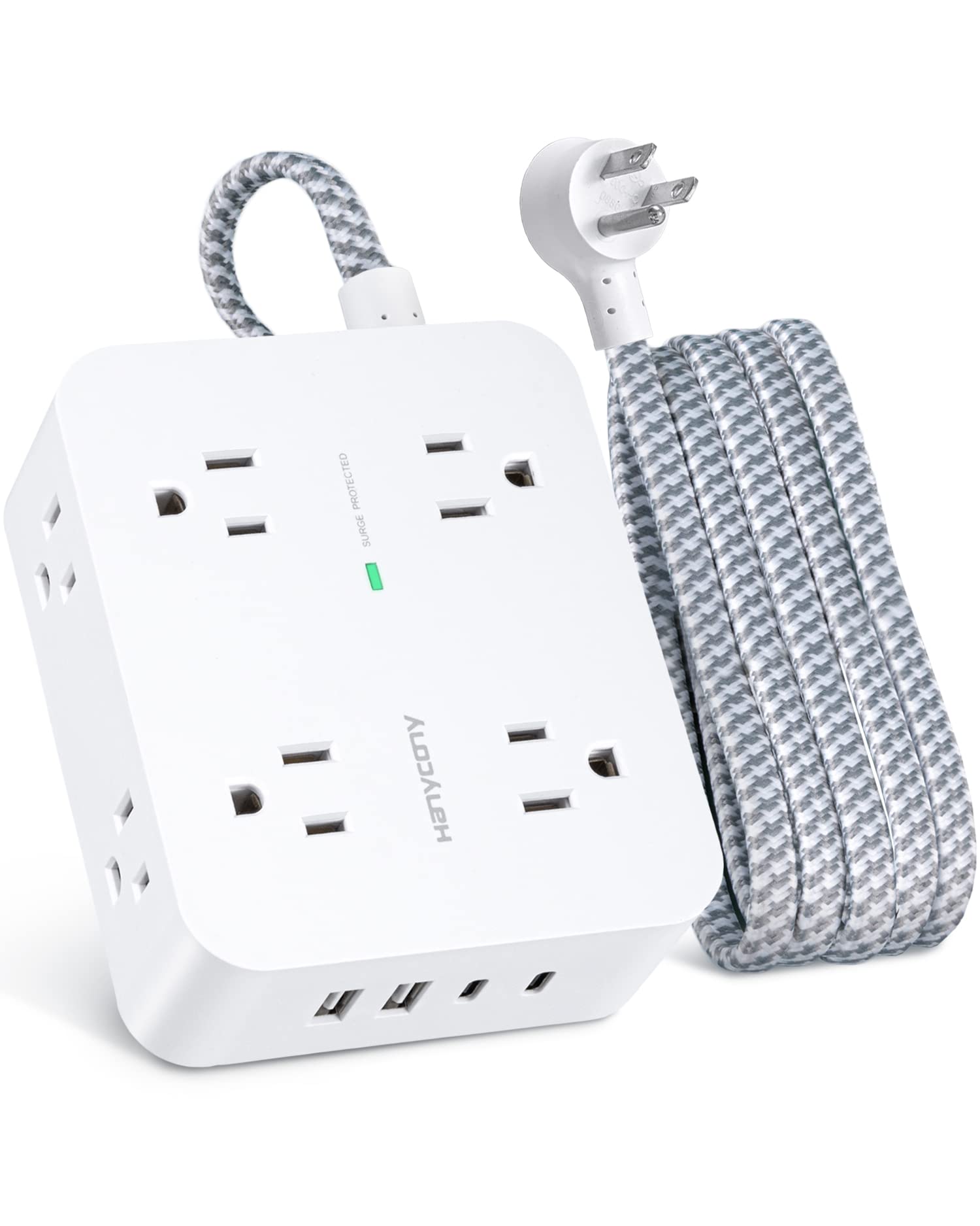 HANYCONY front view showing eight outlets and neat layout for organized power