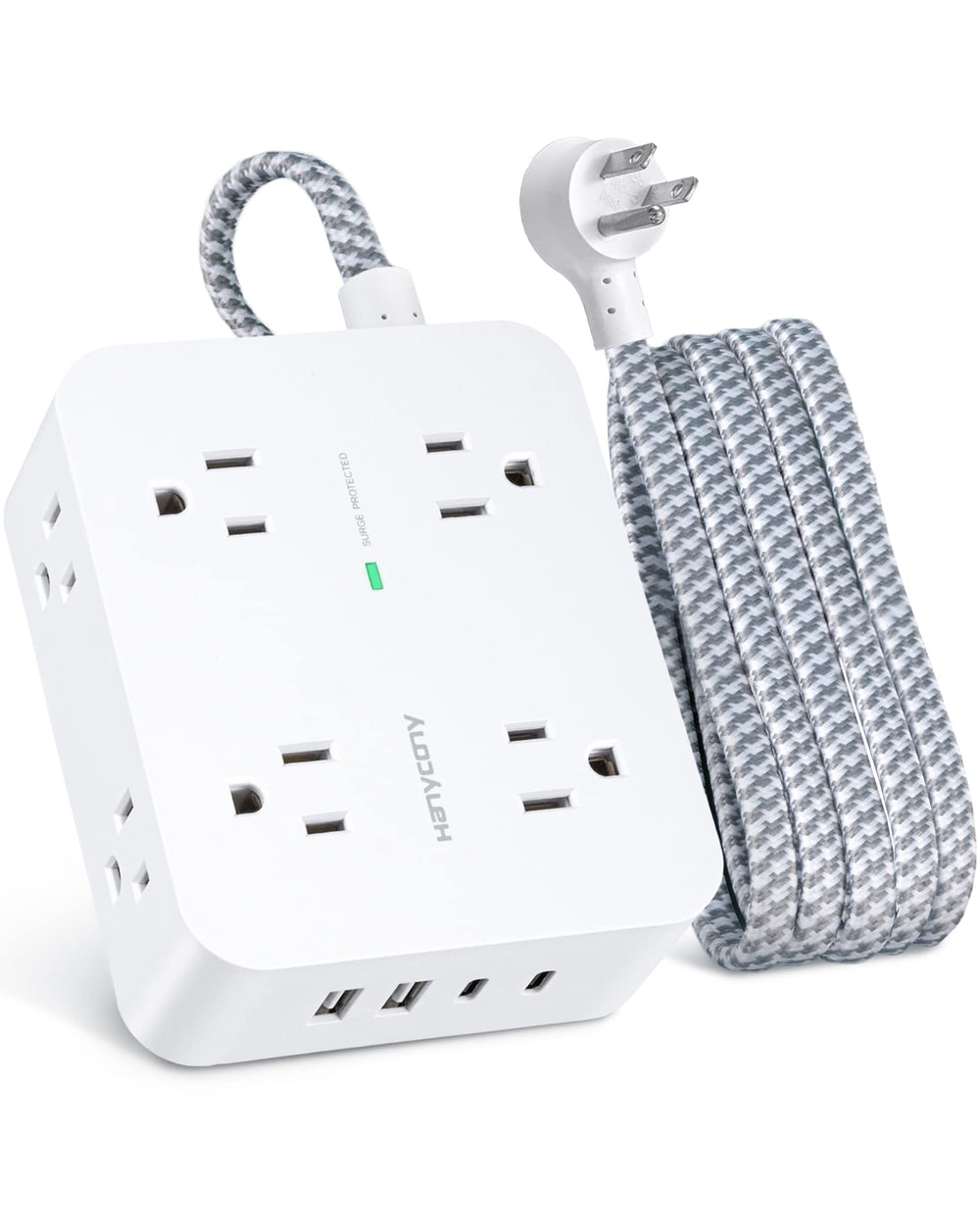 HANYCONY front view showing eight outlets and neat layout for organized power