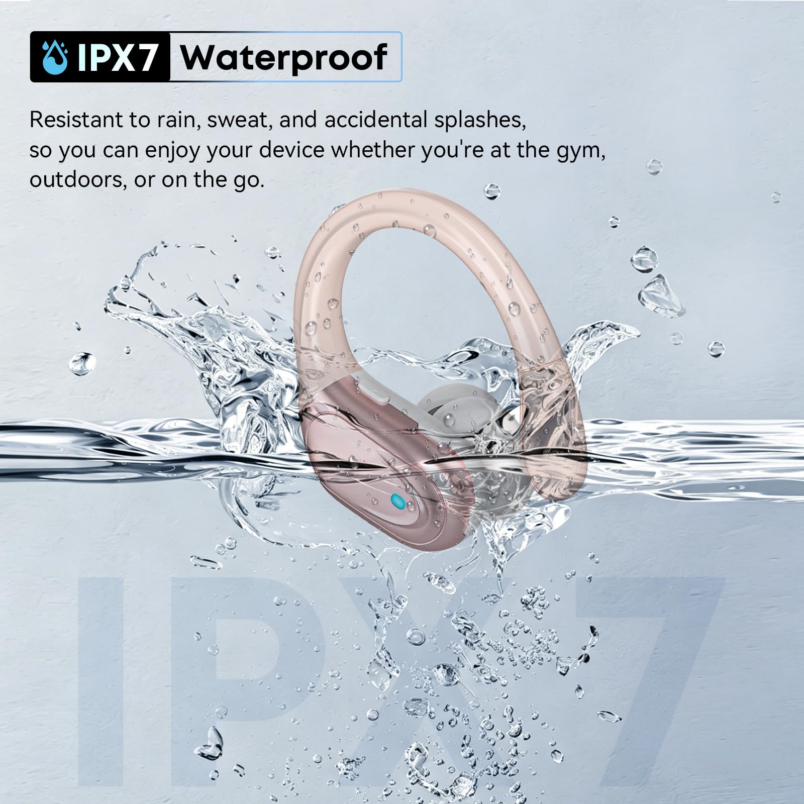 HAOYUYAN earbuds worn by runner on trail showing stable fit and hands-free convenience benefit
