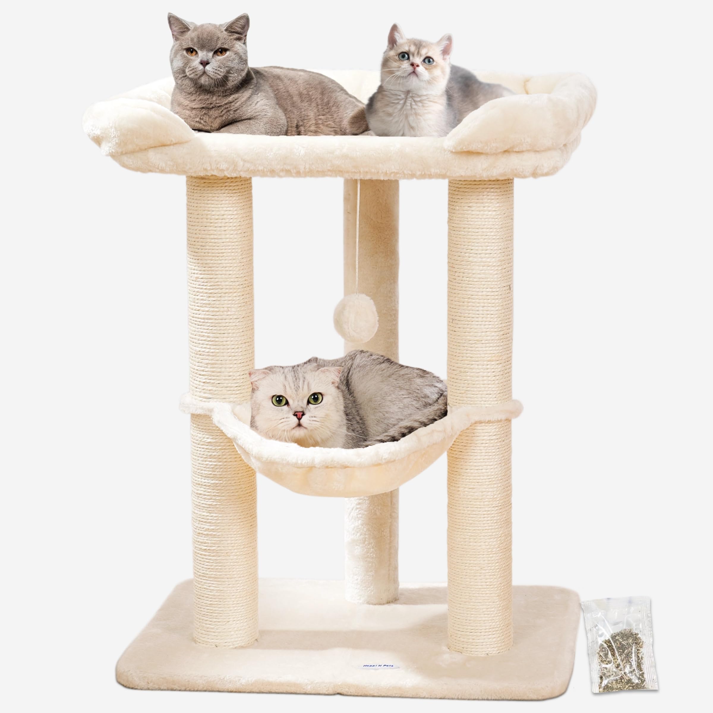 Happi N Pets front view showing full three-level tower and layout benefit