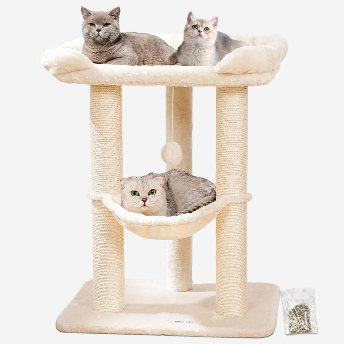Happi N Pets front view showing full three-level tower and layout benefit