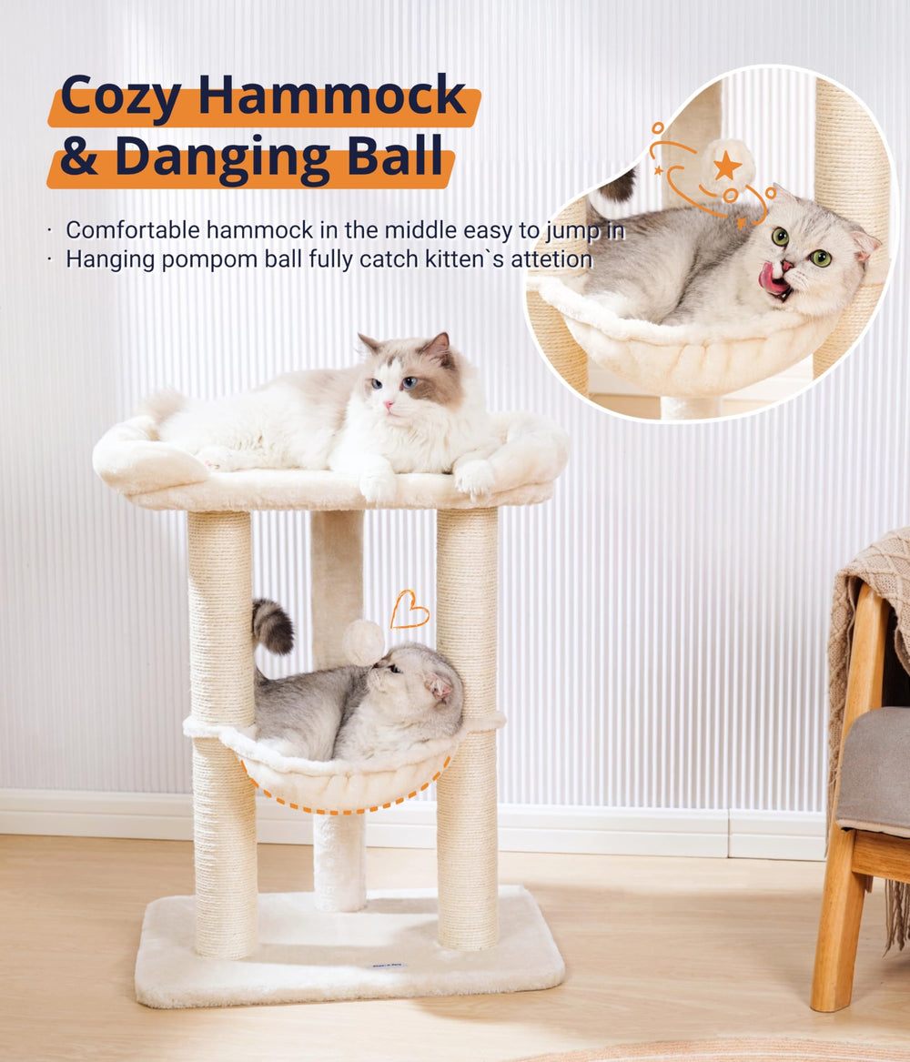 Happi N Pets large cat lounging on top perch showing generous fit
