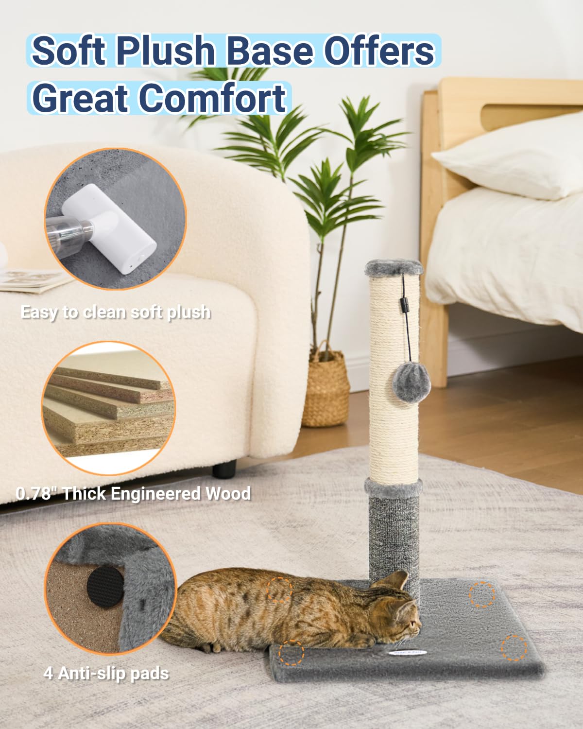 Happi N Pets assembled post next to common objects showing real-world size