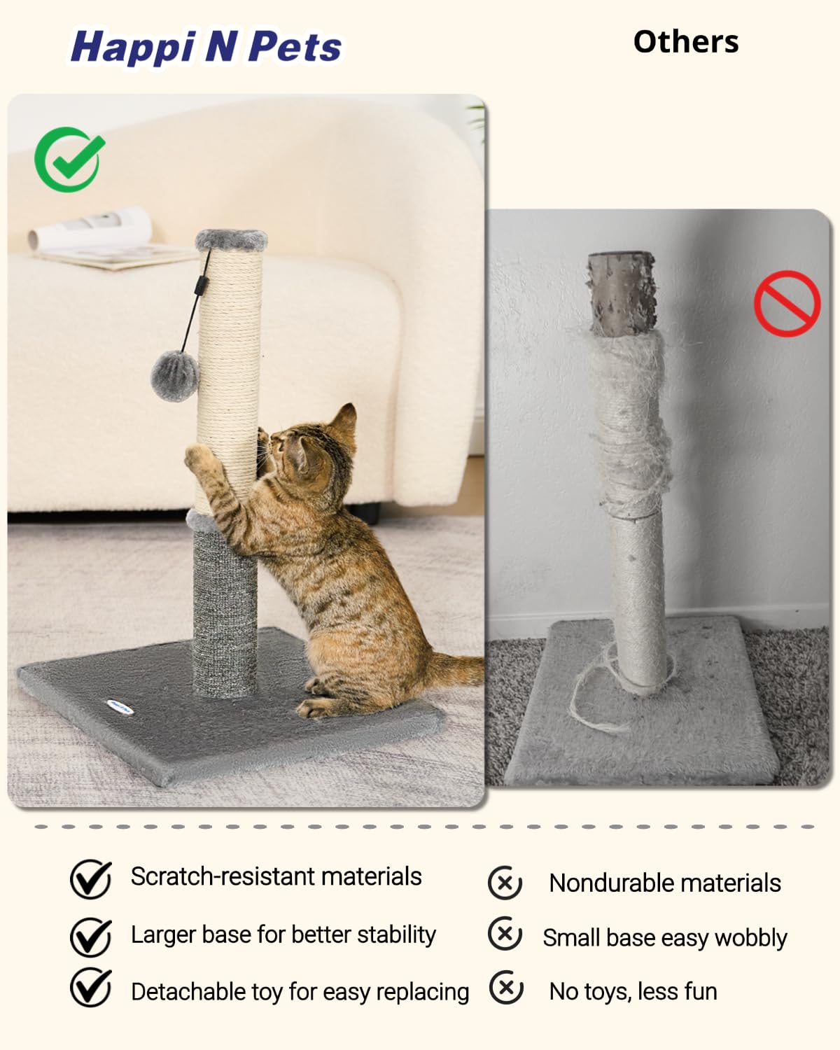Happi N Pets wide engineered wood base showing stability during active play