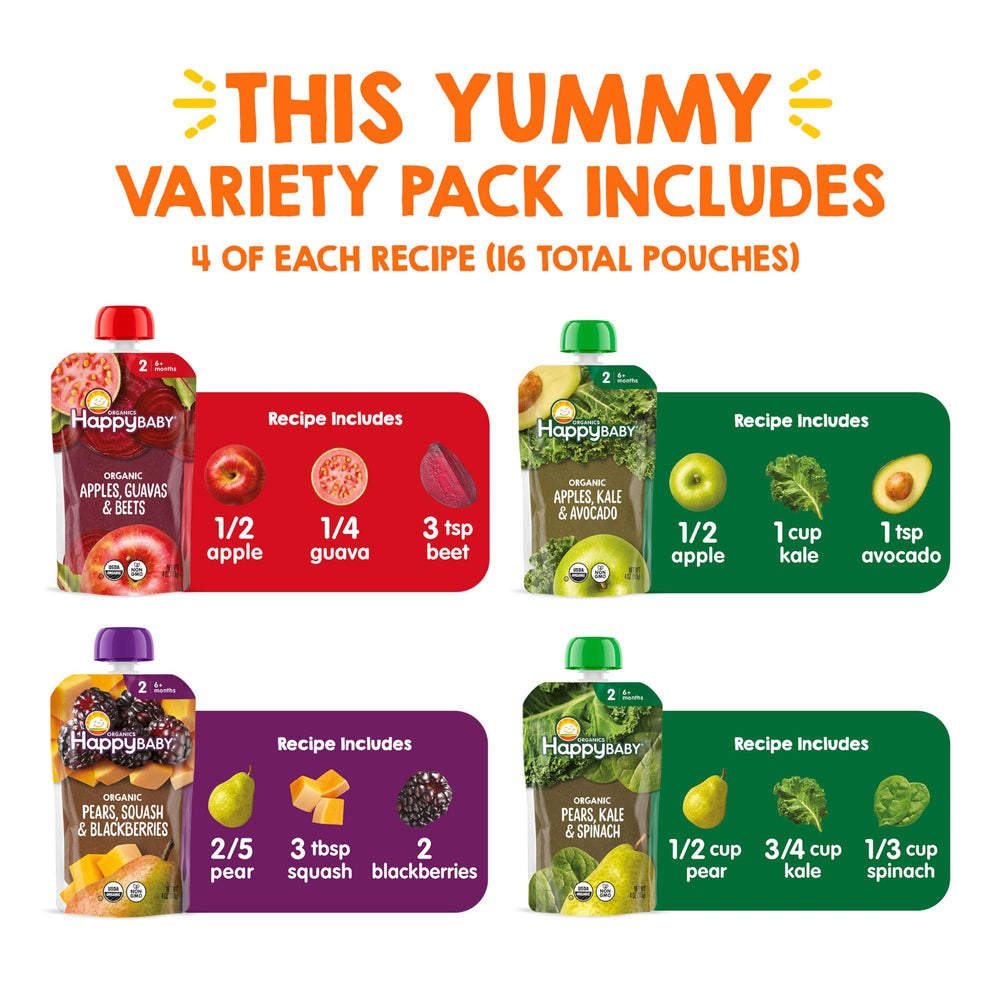 Happy Baby pouch in hand demonstrating 4oz size for portion control and convenience
