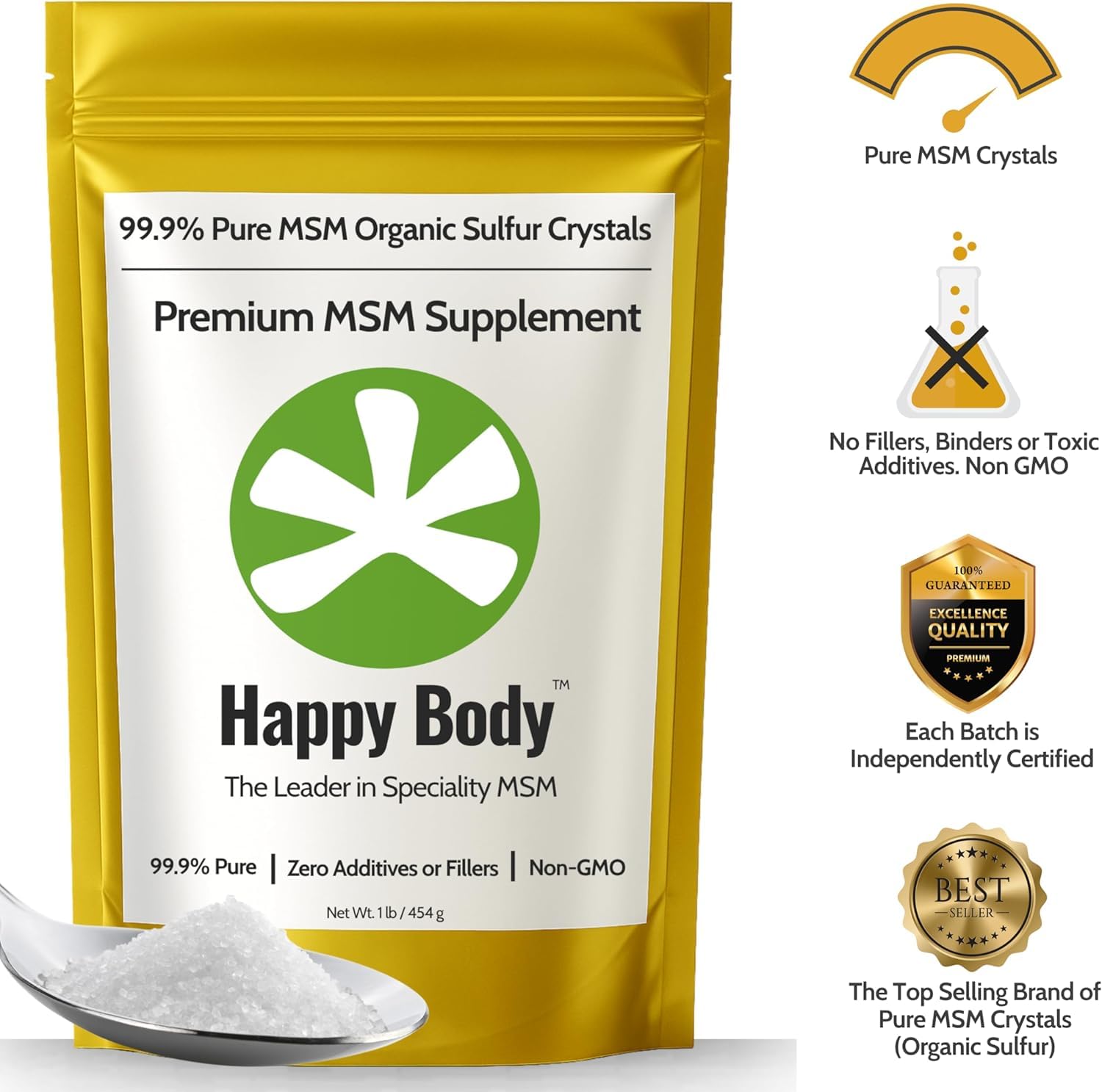 HAPPY BODY crystal close-up texture of pure MSM crystals highlighting fine consistency