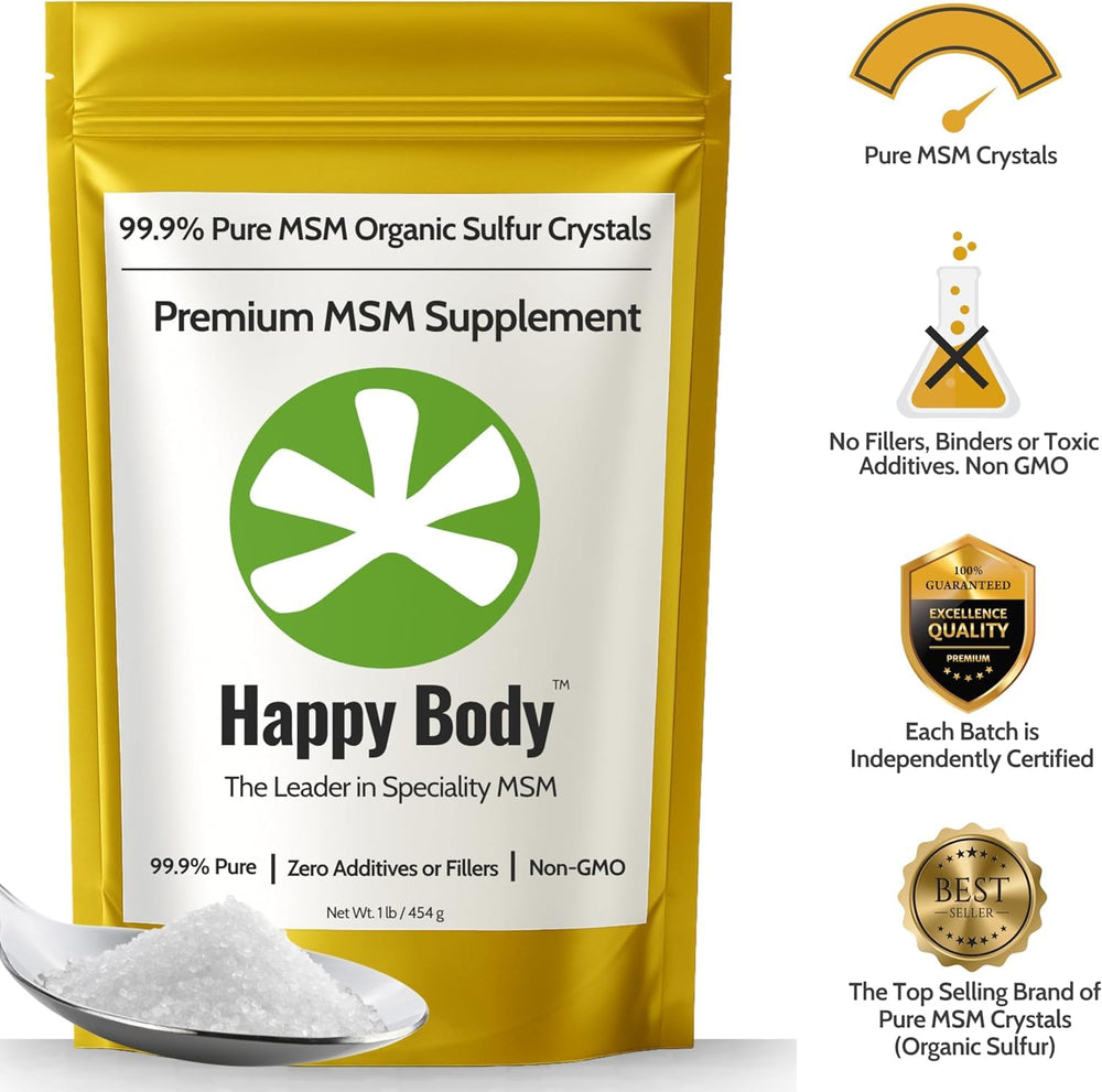 HAPPY BODY crystal close-up texture of pure MSM crystals highlighting fine consistency