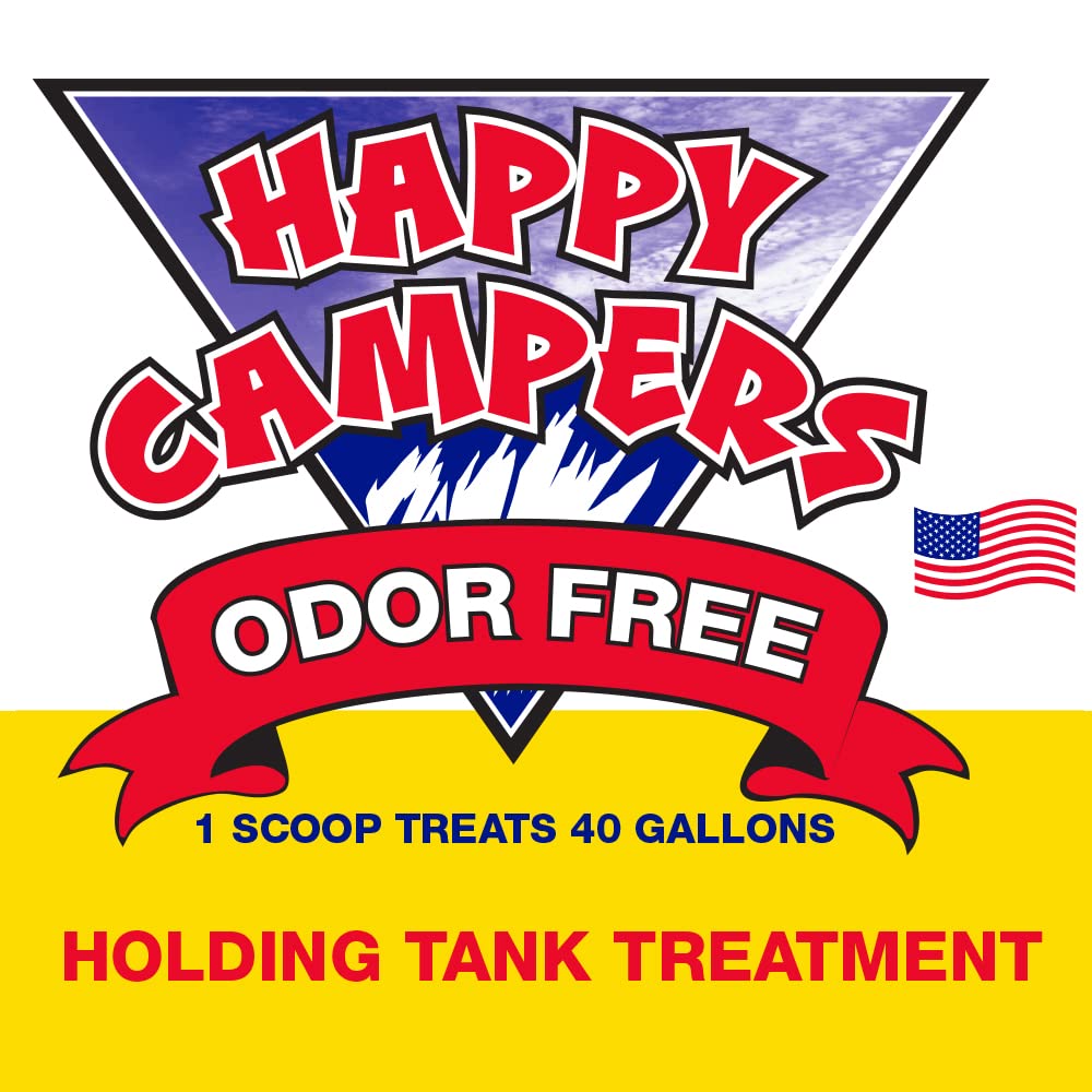 Happy Campers near holding tank access showing reduced buildup benefit