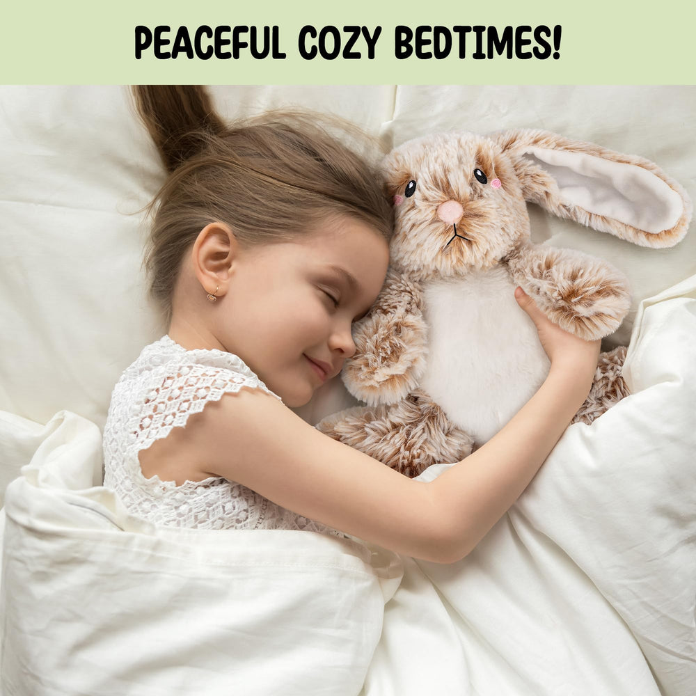 Happy Fuel bunny resting on lap to show warmth and calming pressure benefits