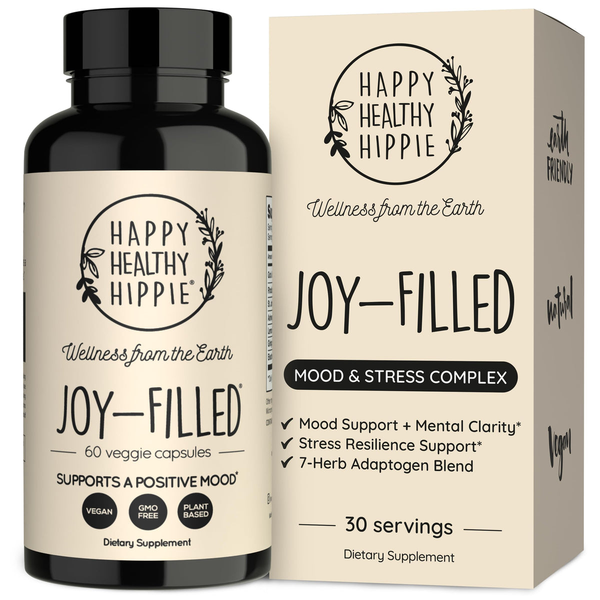 Happy Healthy Hippie bottle front view showing product identity and convenience