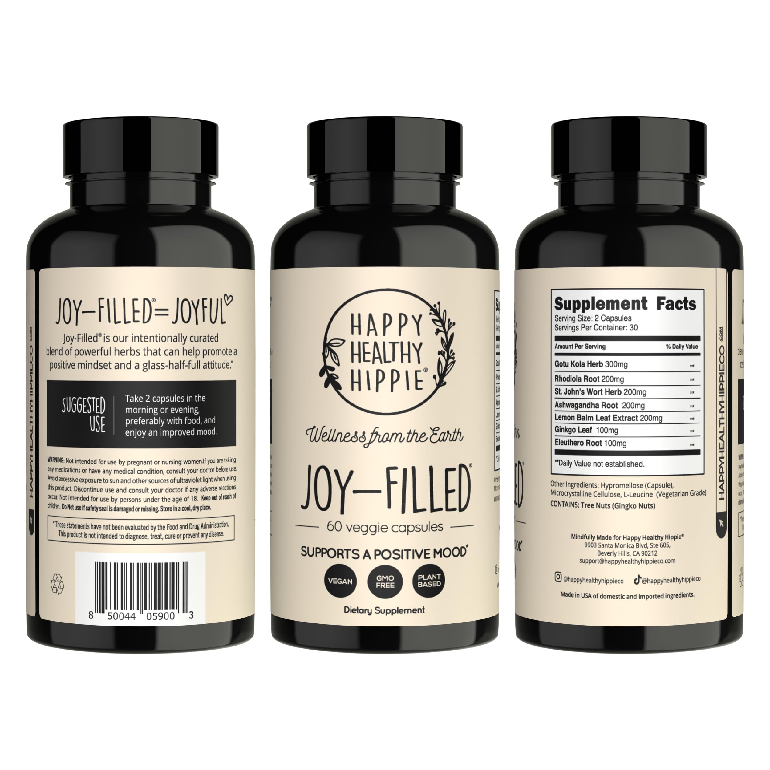 Happy Healthy Hippie packaging back label with directions and ingredient clarity