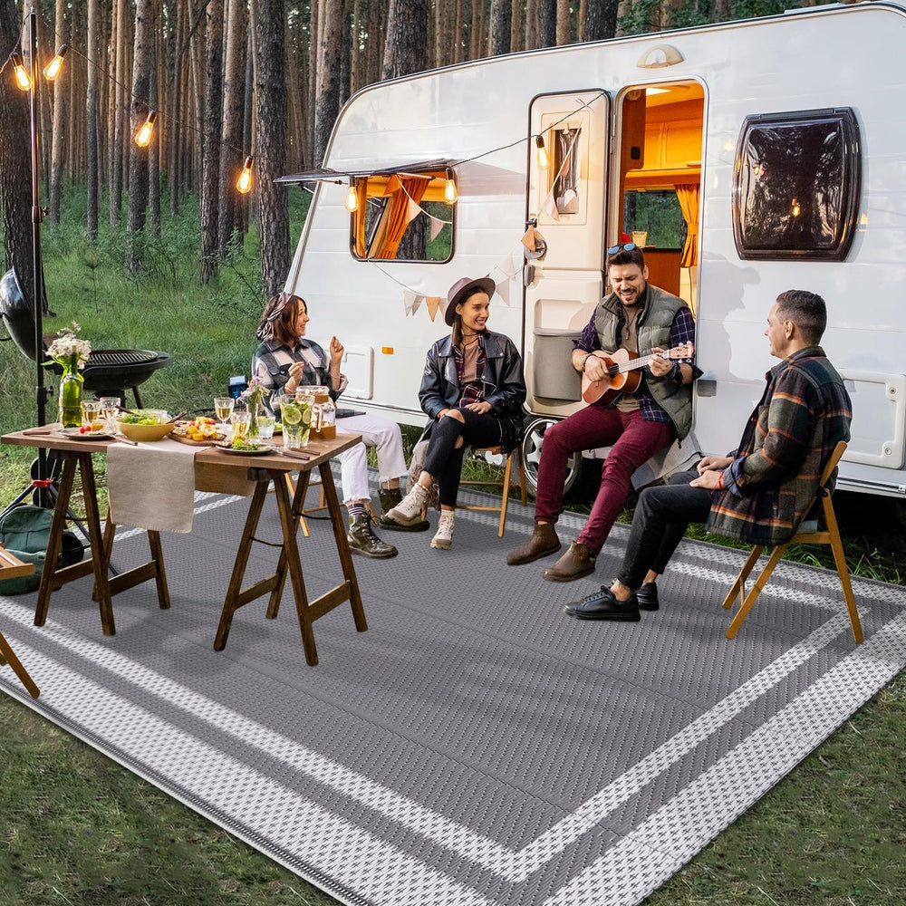 HappyTrends folded portable rug demonstrating compact foldability and travel convenience