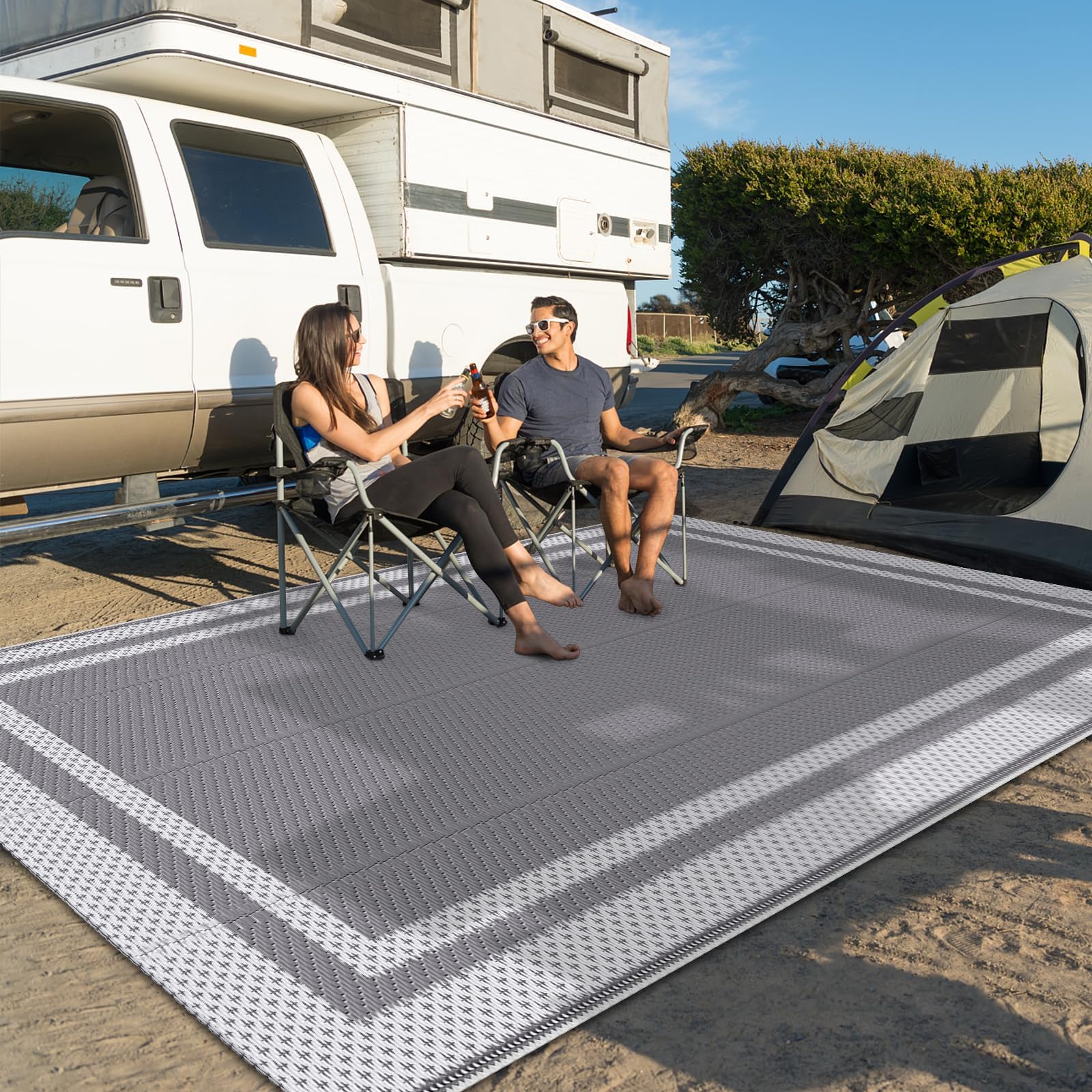 HappyTrends next to chair to show size comparison and usable coverage benefit