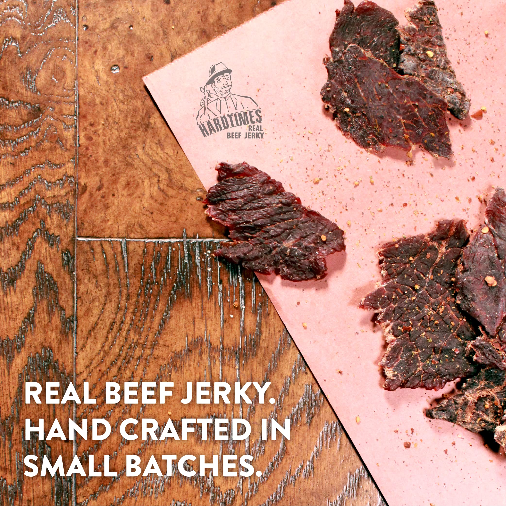 Hardtimes close-up of sliced beef texture, handcrafted chewier bite benefit