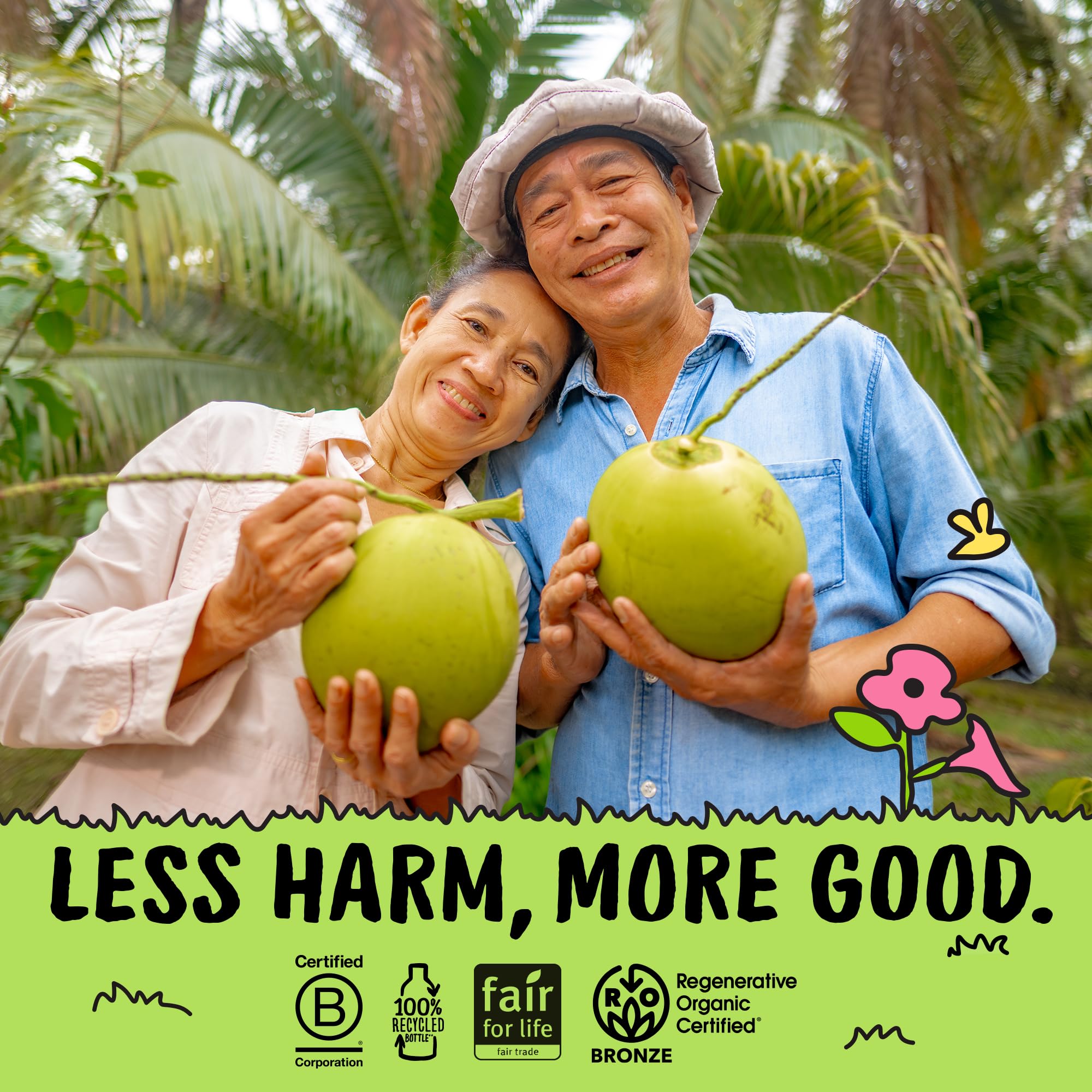 Harmless Harvest bottles stocked in refrigerator showing ready-to-drink convenience