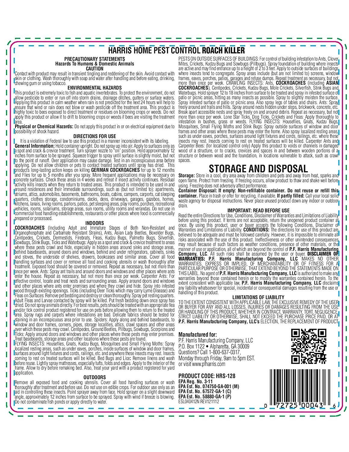 HARRIS packaging and label details showing EPA registration and usage instructions