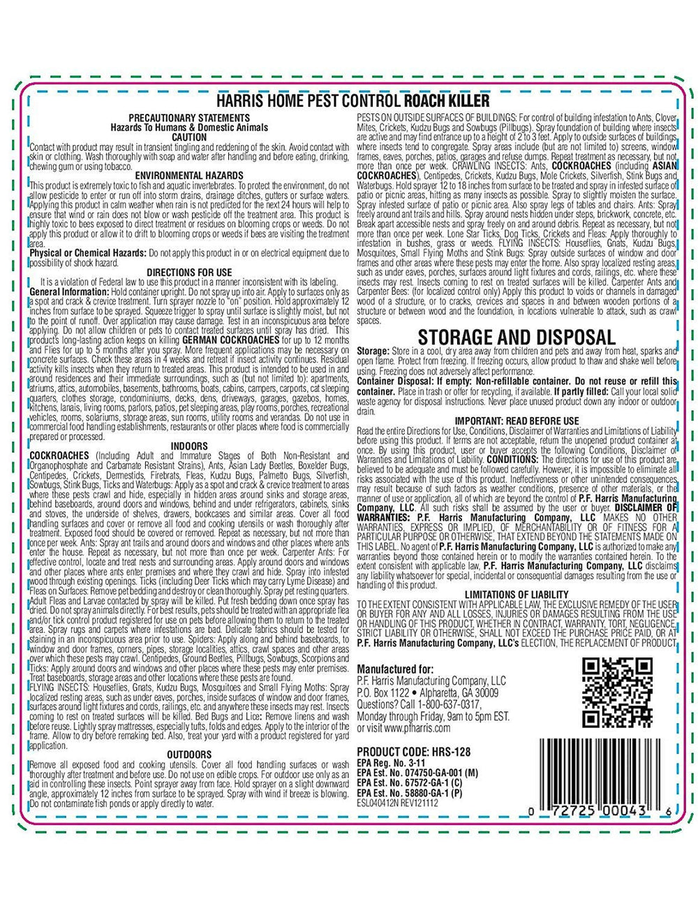 HARRIS packaging and label details showing EPA registration and usage instructions