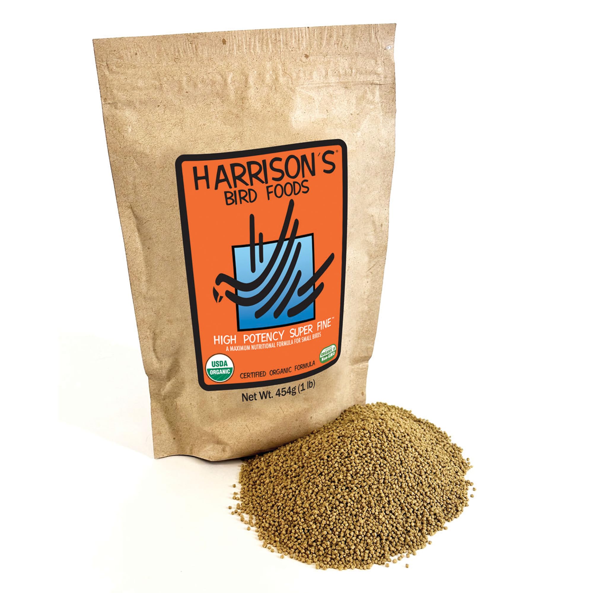 Harrison's Bird Foods front packaging showing product name and benefit