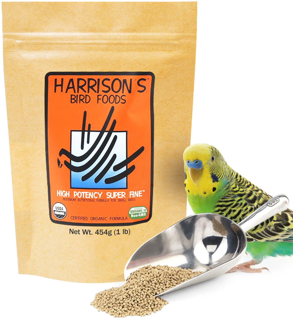 Harrison's Bird Foods bag on kitchen counter showing everyday storage and use