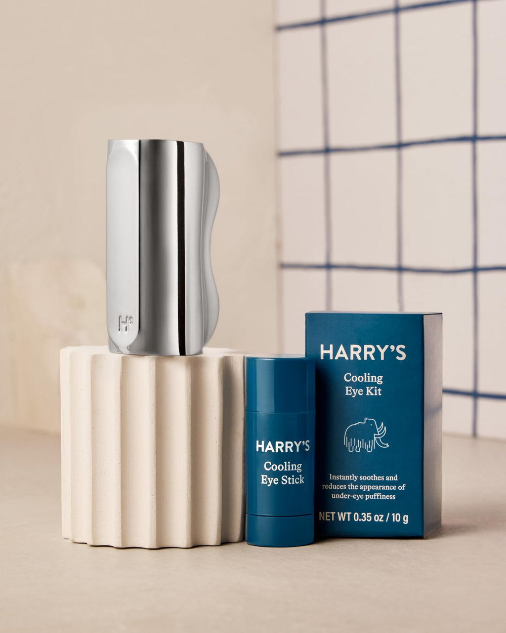 Harry's facial massage tool in use under-eye demonstrating lymphatic drainage benefit