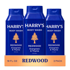 Harry's Redwood front packaging showing bottle and scent benefit