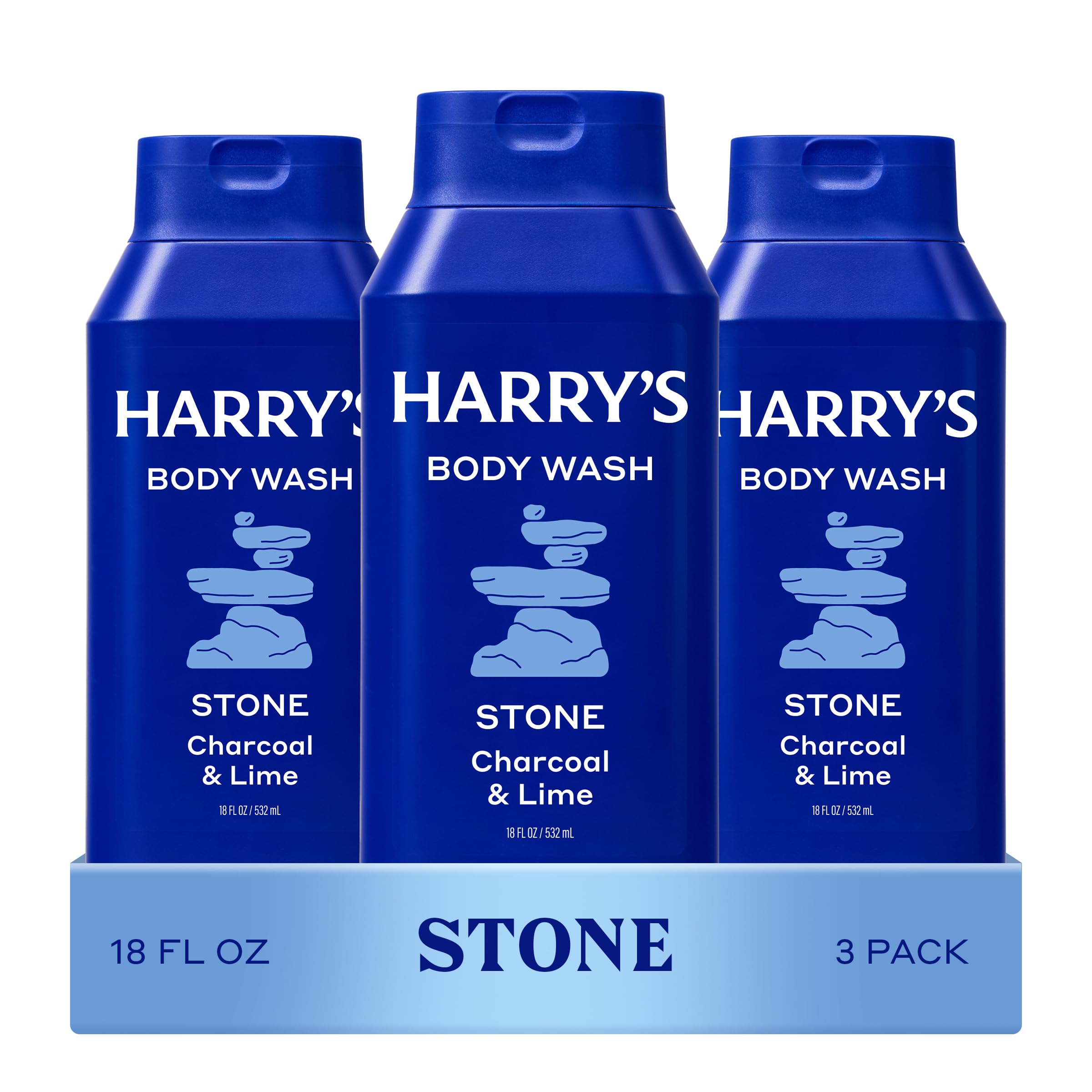 Harry's front packaging three-pack showing clean bottles and value