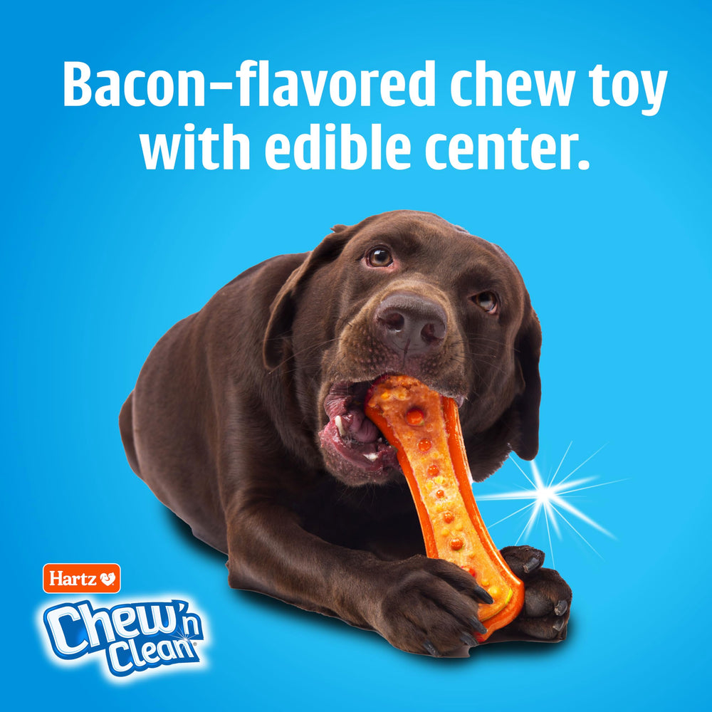 hartz dental duo cross-section exposing bacon-flavored treat center with DentaShield benefit