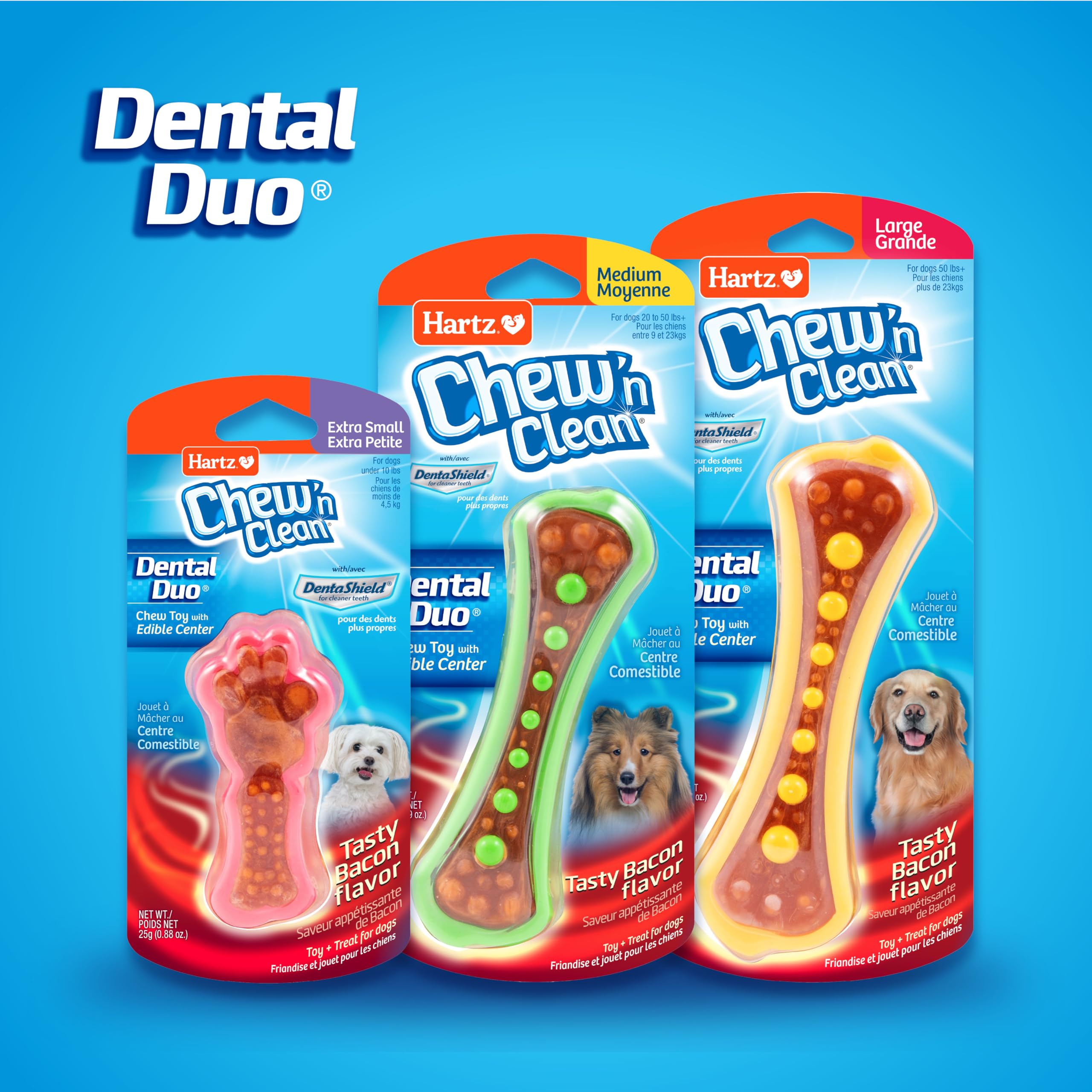 hartz dental duo three toys arranged highlighting rotation pack for extended interest benefit