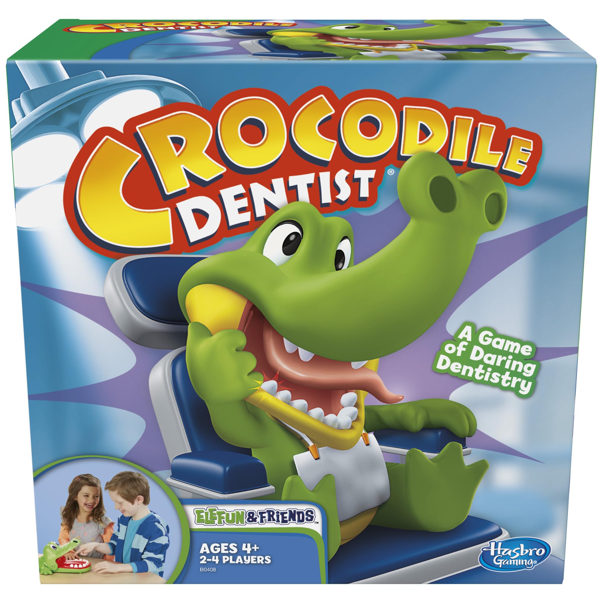 Hasbro Crocodile Dentist front view showing playful crocodile and clear teeth
