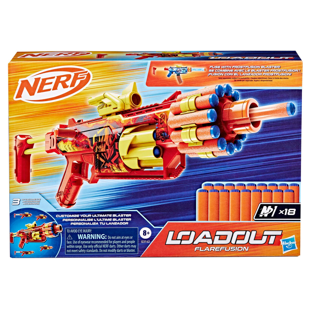 Hasbro Nerf FlareFusion attachments arranged to showcase modular customization benefits