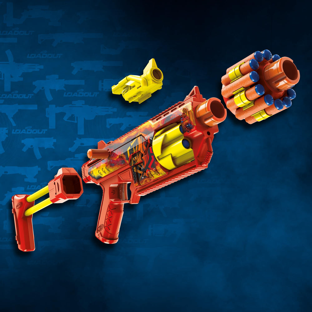 Hasbro Nerf FlareFusion dart storage barrel detail showing convenient on-blaster ammo benefit