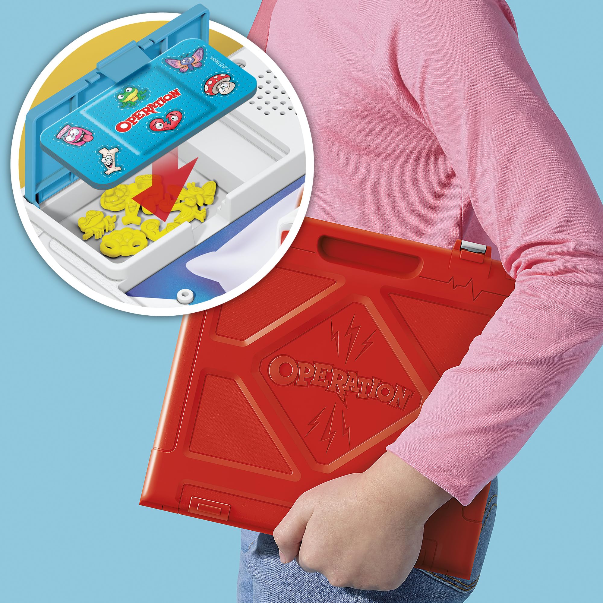 Hasbro Operation tweezers close-up demonstrating precise tool and improved hand-eye control