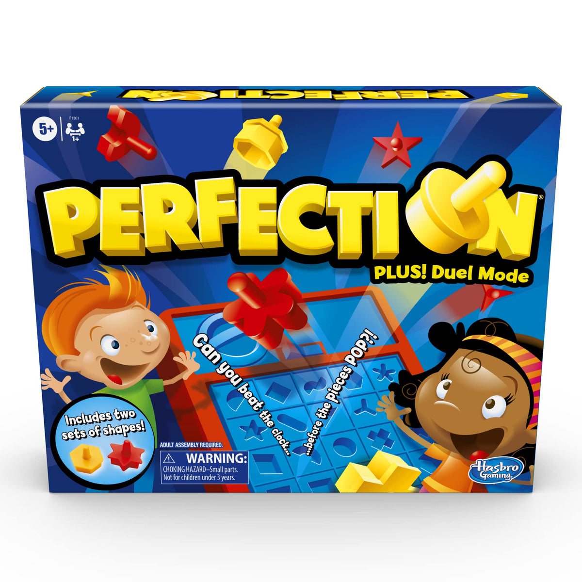 Hasbro Perfection front packaging showing game and age recommendation, invites quick play