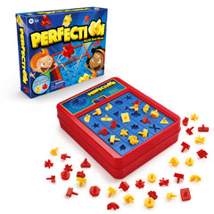 Hasbro Perfection close-up of colorful shapes highlighting easy-grip design for kids