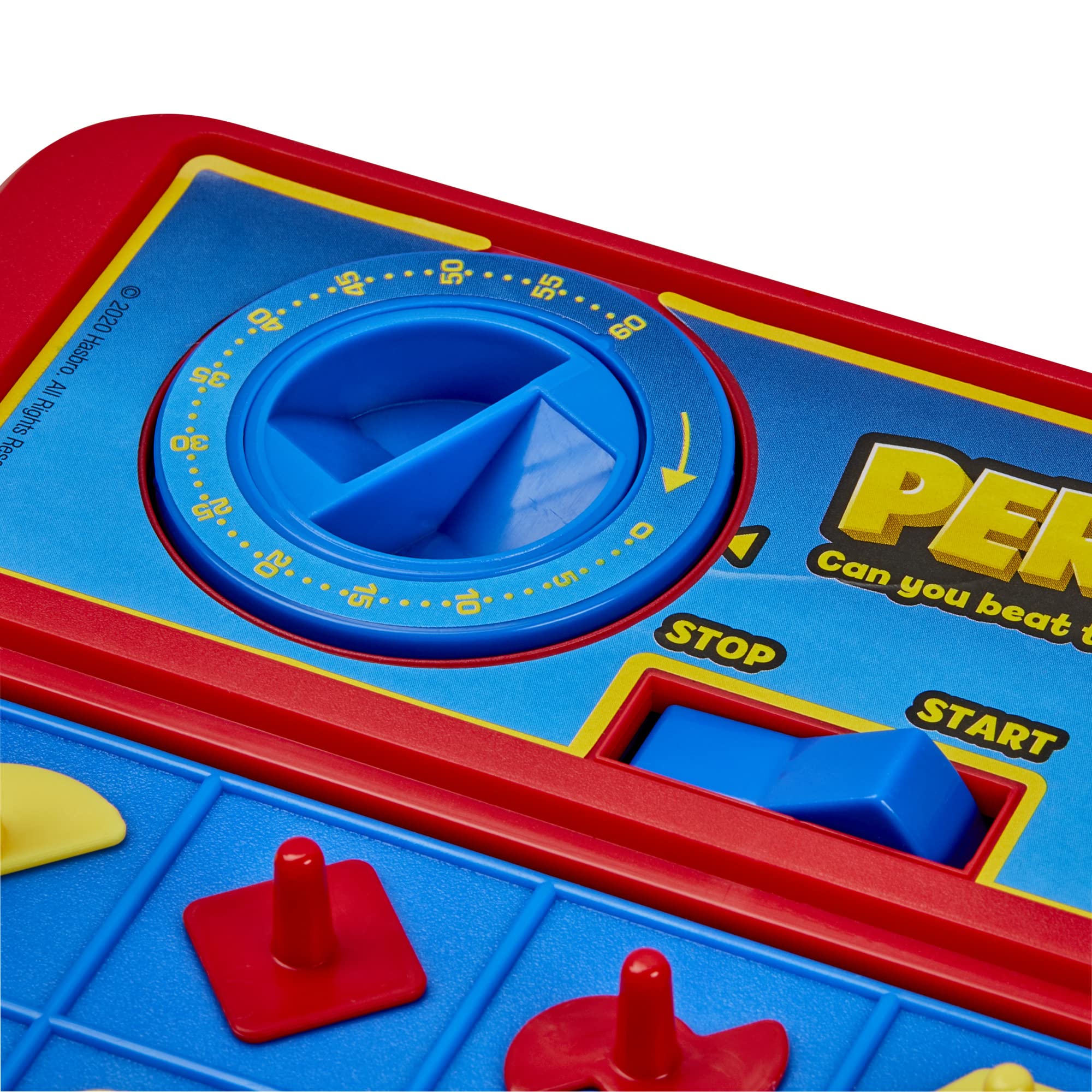 Hasbro Perfection storage box open with shapes organized, simplifies cleanup and storage