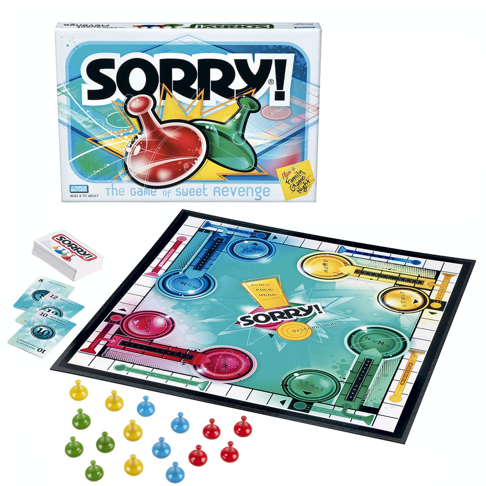 Hasbro Sorry colored pawns in play demonstrating quick setup and engagement